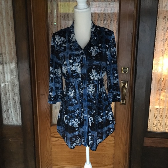 Style & Co. NICE Blue 3/4 Sleeve Blouse Size Large - Picture 1 of 7